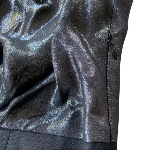 Shoshanna Silk Draped Shimmer Cocktail Mini Dress Metallic Gray Black Size 8 - Picture 5 of 8